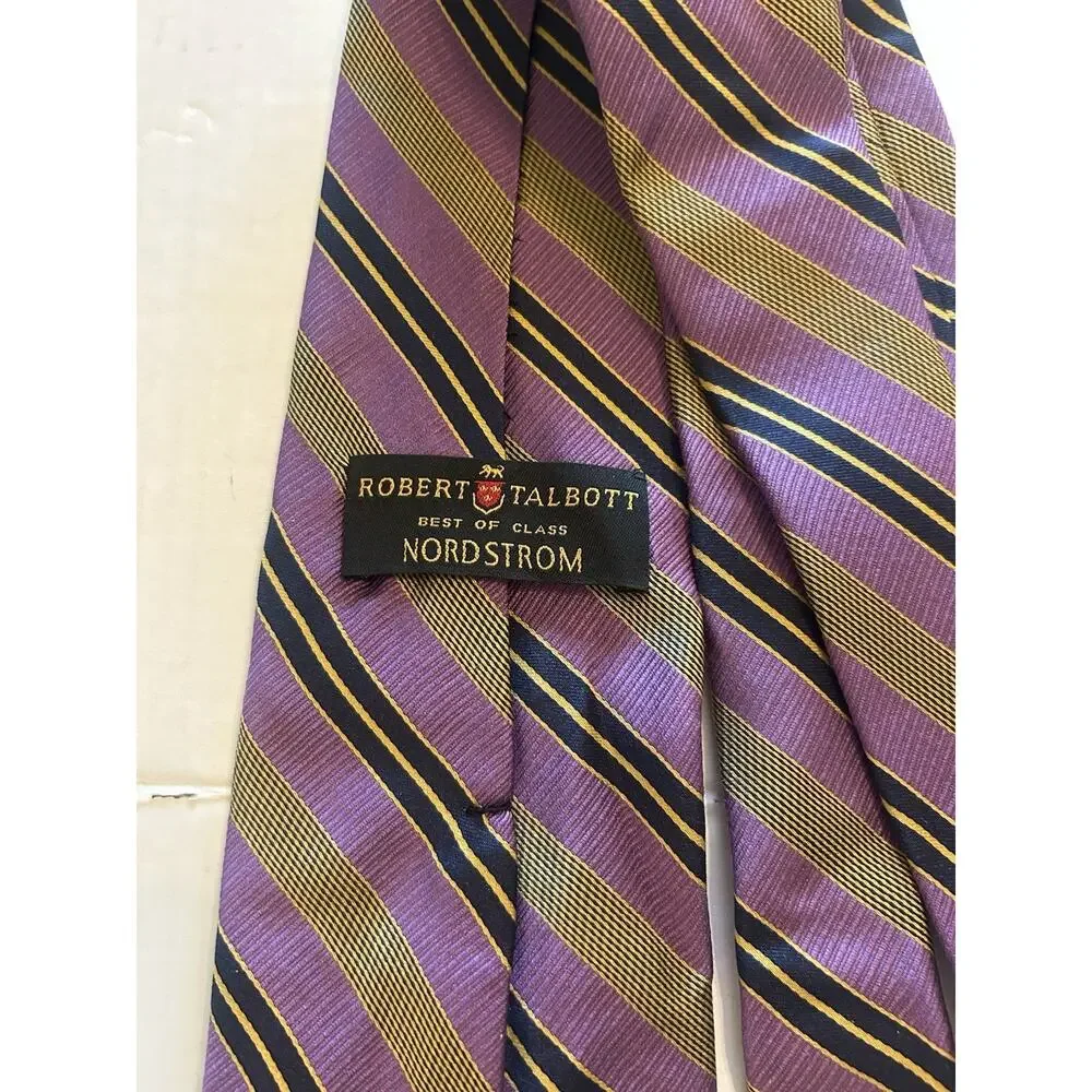 Robert Talbott Tie Mens‎ Purple Silk Striped Handsewn USA Classic Vintage